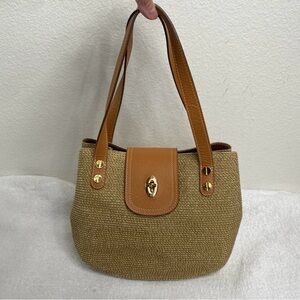 Eric Javits Women Tan Brown Rattan Flap Shoulder Purse Bag Boho Coastal Tropical